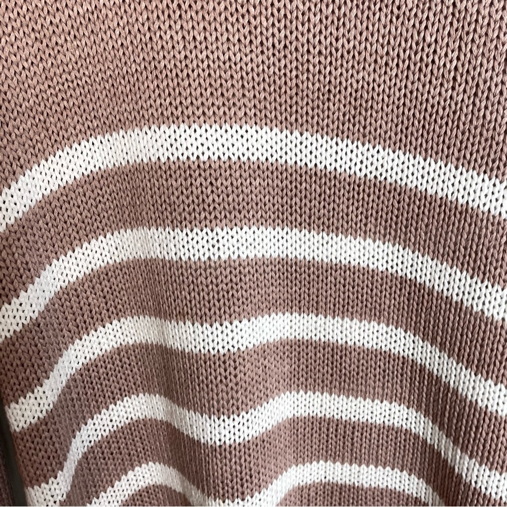 alya Tan Striped Knit Crewneck Sweater Size Medium - Picture 3 of 8
